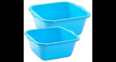 Plasticforte afwasteilen set - afwasbak - kunststof - 15 en 20 liter - Blauw - huishoud emmers