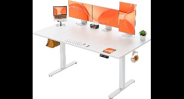 Electric Desk ErgoMaster Pro XL – Elektrisch in Hoogte Verstelbaar Bureau 160x80 cm met 4 Geheugenfuncties | Ergonomische Gaming- en Werktafel | Modern Wit Metaal & Houten Blad