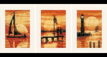 Vervaco - Wenskaart kit - Zonsondergang set van 3 - PN-0156893 - Borduren - Borduurpakket - Borduurpakket volwassenen - Borduurpakket kind