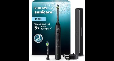 Philips Sonicare 4100 Series – Elektrische Tandenborstel – Zwart – Wittere tanden – Met 2 opzetborstels & reisetui – HX4044/52