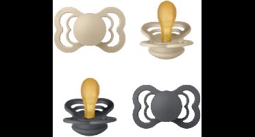 BIBS Supreme Fopspeen - Set 4 stuks - Maat 1 - 0-6 maanden - Natuur Latex – 2x Iron - 2 x Ivory