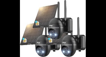 4G LTE Beveiligingscamera voor Buiten – 2K – Auto-Tracking & AI Detectie – Nachtzicht – WiFi & 4G – Zonnepaneel - Pan tilt - Full HD - Weerbestendig - AI Tracking – Inclusief SIM-kaart - Zwart - 3 stuks