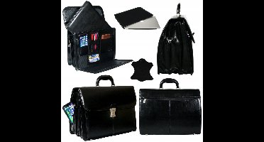 Leren Laptoptas 15" Zwart Zakelijk Grote Heren Aktetas