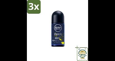 3 x NIVEA MEN - Deodorant Roller - Deep Sport - 50 ml - Grootverpakking - Anti-transpirant - Sport Deodorant - Frisheid - Zweetbestendig - Citrusgeur