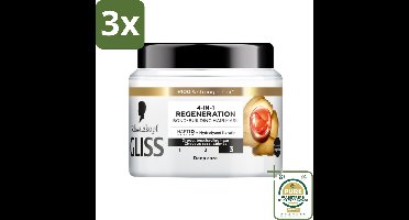 3 x Gliss - Haarmasker - 4in-1 Hair Mask - Voor Diep Herstel - 400 ml - Grootverpakking - Haarmasker - Haarherstel - Beschadigd Haar - Glanzend Haar - Haarvoeding