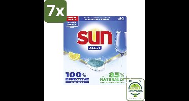 7 x Sun - Vaatwastabletten - All-in-1 Citroen - 60 tabletten - Grootverpakking - Vaatwastabletten - Citroen - Reiniging - Schone Vaat - Vlekken Verwijderen