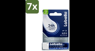 7 x Labello – Lippenbalsem – Active For Men – SPF 15 – 4,8 g - Lippenbalsem Voor Mannen - Droge Lippen - Actieve Verzorging - Glansloos - SPF 15