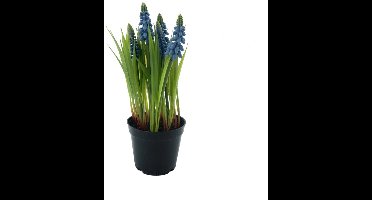 Kunstplant Muscari met Gras in Pot Blauw - 23 cm