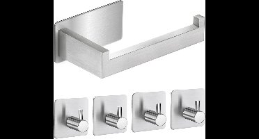 Zelfklevende Toiletrolhouder zonder Boren met 4 Handdoekhaken