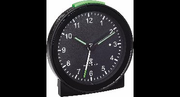 TFA Dostmann 60.1517.01 - Wekker - Analoog - Radiogestuurde tijdsaanduiding - Stil uurwerk - Alarm - Snooze - Kunststof - Fluorescerende wijzers - Schermverlichting - Zwart