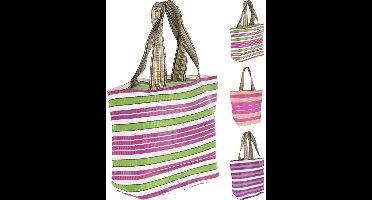 Home & Styling shopper tas gestreept met hengsels roze multicolor.