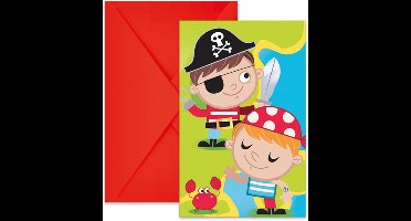 Vegaoo - 6 Piraten schatzoektocht uitnodigingen en enveloppen 14 x 9 cm voor verjaardag