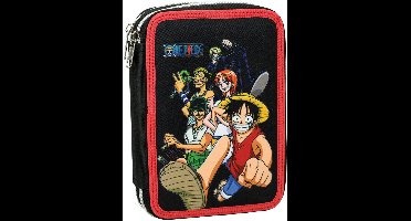One Piece Gevulde Etui - 28 stuks - Dubbellaagse pennenzak - 1 set - Voor kinderen - Zwart - Rood