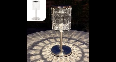 Gadgy Solar Tafellamp – Kristal Look Tuinverlichting op Zonneenergie – Draadloos – 6-8 uur brandtijd – RVS – Spat- & regenwaterdicht – Warm wit licht