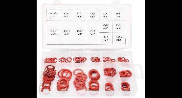 Allecto- Isolatie Wasmachines Set - Assorteerbare Kit - 150 stuks 14 Maten Rood Staal Papier Glasvezel - Platte Wasmachines Met Doos - Gemakkelijk op te slaan