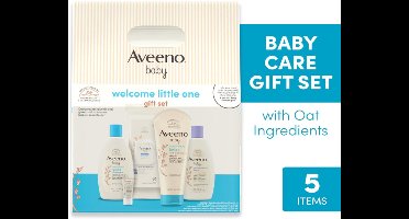Aveeno Baby Welcome Little One Cadeauset - 5-delige Complete Verzorging voor Pasgeboren Baby | Body Wash & Shampoo, Kalmerende Badwash, Vochtige Doekjes, Dagcrème & Balsem