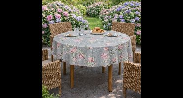 Unique Living Tafelzeil - Hortensia - 160CM Rond - Grijs/Roze