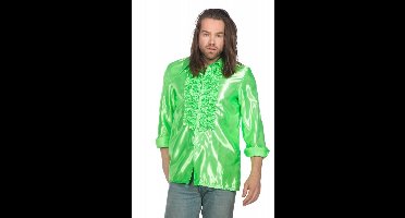 Jaren 80 & 90 Kostuum | Groene Ruchesblouse Satijn Foute Neon Disco | Maat 58 | Carnaval kostuum | Verkleedkleding
