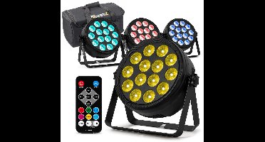 BeamZ set van 4 BCC165 LED PAR in flightbag - 14x 4W RGBAW-UV LED’s - Inclusief afstandsbediening