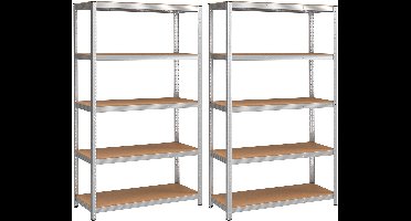 Sierra Stellingkast, GLR060E02 Opbergrek, metalen kelderrek voor zwaar gebruik, 60 x 120 x 200 cm, tot 875 kg belastbaar, 5 verstelbare legplanken, insteekrek, versterkt stalen frame, zilverkleurig, 2 stuks