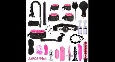 Oneay Luxe BDSM Set voor Koppels - 23 Delig - Bondage - Oogmasker – Zweep – Tepelklemmen - BDSM Extreme – Sex Toys Couples – Verstelbaar - Roze