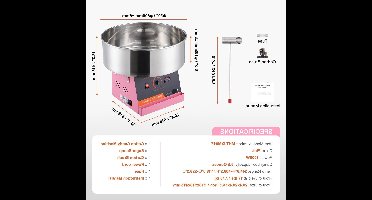 Suikerspinmachine Elektrisch - Suikerspinmachines - Mini Suikerspin - Suikerspinmaker - 1000W - RVS Kom - Instelbare Temperatuur - Suikerschep Inclusief – Voor Feest - Kermis & Evenementen - Roze