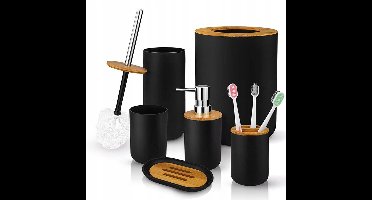 BK - Badkameraccessoireset - Bamboe/Hars - 6 Stuks - Zwart
