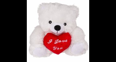 Knuffelbeertje met hart - wit - pluche - 22 cm - valentijnsdag - i love you - cadeau