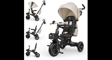 Kinderkraft SPINSTEP 2 PLUS Driewieler - 9 Maanden tot 5 Jaar - 360° Draaibare Zitting, Verstelbare Kap met UPF50+, PU Wielen en 3-Punts Gordels - Beige