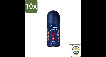 10 x Nivea Men – Deodorant Roller – Dry Impact – 50 ml - Grootverpakking - Nivea Men Deodorant Roller - Anti-transpirant - Zweetbestendig - Geurbestendig - Dry Impact
