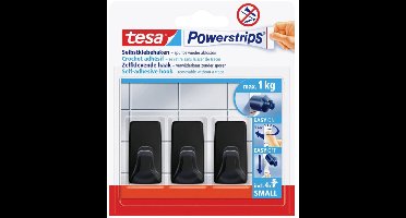 Tesa Powerstrips - Zelfklevende Haken - Zwart - 1kg x 3