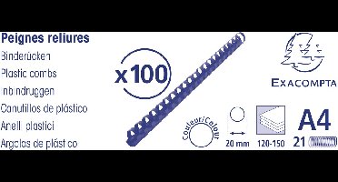 Exacompta Doos van 100 plastic spiraal inbindruggen 20 mm - A4 - Zwart - 75601E