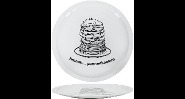Cookinglife Pannenkoekenborden Porselein - Pannenkoekenbord Set - Pancake Plate - Wit Met Zwarte Print - Vaatwasserbestendig, Magnetronbestendig - ø 30 cm, 6 Stuks