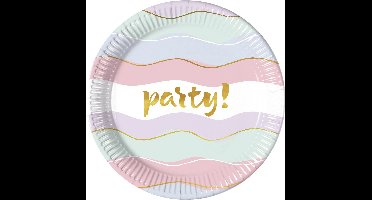 Vegaoo - 8 Kartonnen Borden Elegant Party Pastel 23 cm Gouden Golven