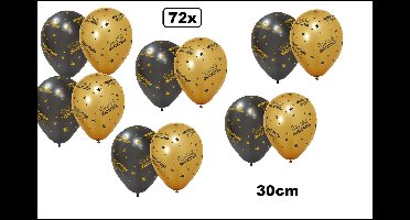 72x Luxe Ballonnen Hartelijk Gefeliciteerd metalic goud/zwart - Golden Celebrations - Verjaardag jubileum thema feest party