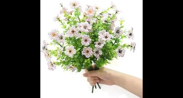 6 Bundels Kunstbloemen Voor Buiten, Uv-bestendig, Zijden Bloemen, Geen Verkleuring, Nepbloemen Voor Buiten, Plastic Groen, Kunststruiken, Tuin, Veranda, Raam, Huisdecoratie (wit)