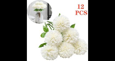 12 Stuks Kunst Hortensia Boeket - Zijden Chrysanten & Balbloemen | Realistische Bloemstukken voor Huiskamer/Tuin/Kantoor | Bruidsboeket & Tafeldecoratie | Stofvrij + Weerbestendig