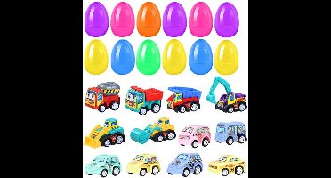 Easter Basket Stuffers - 12 stuks Voorgevulde Paaseieren Met Speelgoed - Terugtrekauto Paaseieren Gevuld Voor Eierenjacht, Paasmandvullers Voor Kinderen, Paasfeest Cadeaus Voor Jongens En Meisjes