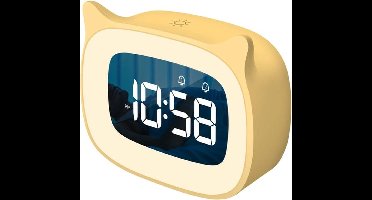 Wekker voor kinderen met nachtlampje - 18 verschillende beltonen - Oplaadbare digitale wekker met schattige kattenoren - Voor jongens en meisjes - Geel - Kinderslaapkamer