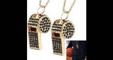 Bling Whistle, 2 stuks Kristallen Strass Metalen Fluitjes met Ketting Luid Kraakgeluid voor Coach Captain Scheidsrechter Basketball Survival, zwart x2