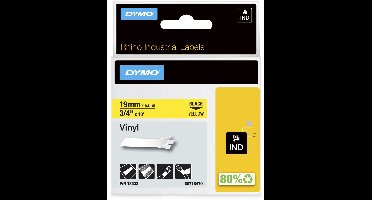 DYMO Rhino industriële Vinyl Labels | 19 mm x 5,5 m | zwarte afdruk op geel | zelfklevende labels voor Rhino & LabelManager labelprinters