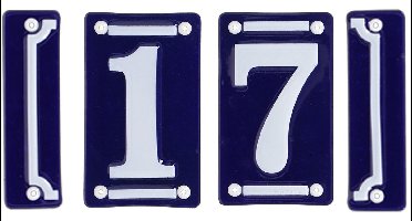 Best for Boots huisnummer 17 met sierrand - Oudhollands - emaille - blauw/wit