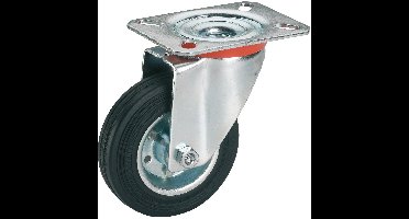 Dörner + Helmer massief rubberen zwenkwiel, 125 mm x 37 mm, draagvermogen 100 kg, plaat 100 mm x 85 mm, velg van plaatstaal, zonder rem