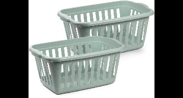 Plasticforte Wasmand - 2x - groen - kunststof - 40 liter - 60 x 40 x 26 cm - manden voor wasgoed - huishouden - opbergmand
