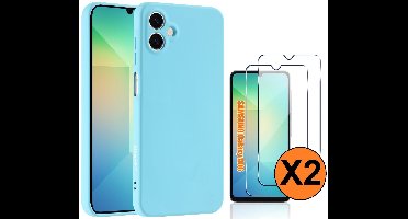 Hoesje Geschikt Voor Samsung Galaxy A06 Hoesje siliconen Blauw zacht siliconen hoesje A06 TPU backcover - Met Screenprotector - 2 stuks