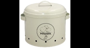 Gerimport Aardappel bewaar pot/blik - metaal - creme - 22 x 28 cm - voorraad/bewaar pot
