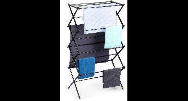 Droogrek Staand Metaal Zwart Verticaal Intrekbaar 43-75x37,5x139 cm - Droogtoren - Wasrek - Washanger