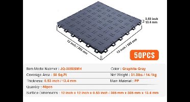 Garage Tegels – Set van 50 Stuks – 30x30 cm – Antislip & Waterdicht – Zware Belastbaarheid tot 2500 kg – Eenvoudige Montage - Grafiet As