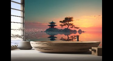 Naadloos behang Fotobehang - Tranquil Sunrise Over Zen Island - 250x50 centimeter