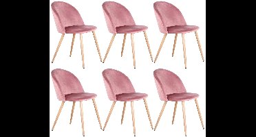 Eetkamerstoelen - Eetstoelen - Ergonomische Keukenstoelen - 6 Stuks - met Rugleuning - Voor Keuken - Eetgedeelte - Zachte Fluwelen Zitje - Metalen Voeten - 80 x 48 x 43 cm - Roze